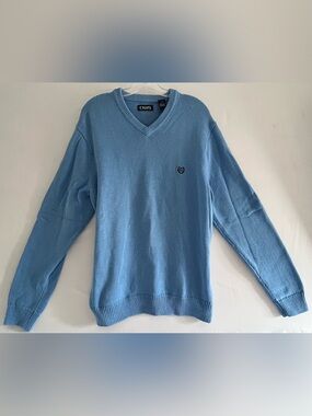 Chaps Pastel Light Blue Knit V-Neck Sweater L Old Money Coastal Grandpacore